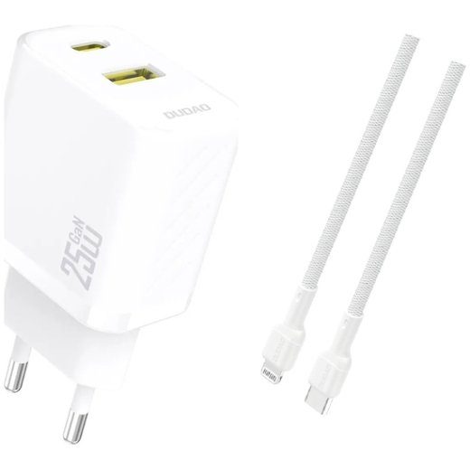 Dudao A26TEUL Adapter 25Watt 1xUSB-C 1xUSB-A (1m USB-C to Lightning included) White