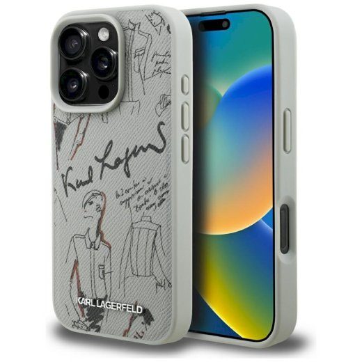Karl Lagerfeld Grained Pattern & Logo MagSafe kaitseümbris iPhone 16 Pro jaoks / hall