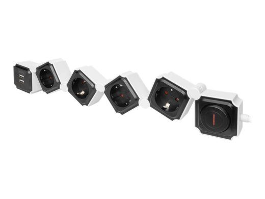 DIGITUS 4-Socket Socket Box 16A Black White 1.6m