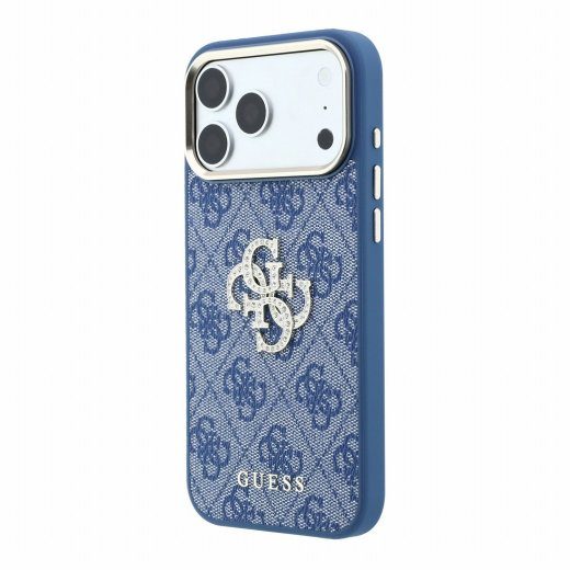 Guess PU 4G Strass metalllogo ümbris iPhone 18 Pro Max jaoks / Sinine