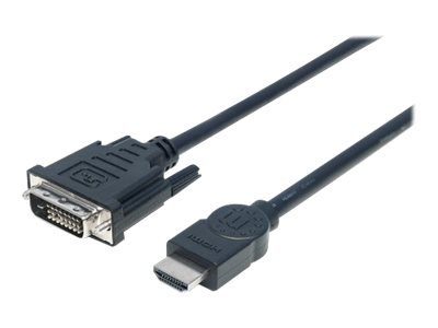 Manhattan HDMI DVI-D 24+1 kaabel, 3m, isane-isane, must, topeltlink, ühilduv DVD-D-ga, eluaegne garantii, polükott videoadapterkaabel 3m must