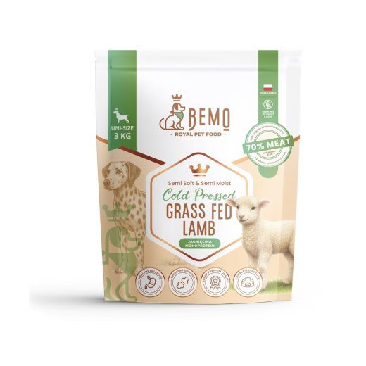 BEMO Külm Pressitud Rohutoiduga Lambaliha Kuiv Koeratoit - 3kg