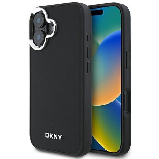 DKNY Plain Silver Logo MagSafe tagumise kaitseklaas Apple iPhone 16 jaoks
