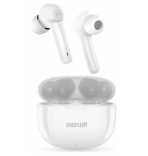 Maxell Dynamic+ juhtmeta Bluetooth kõrvaklapid laadimiskarbiga valge