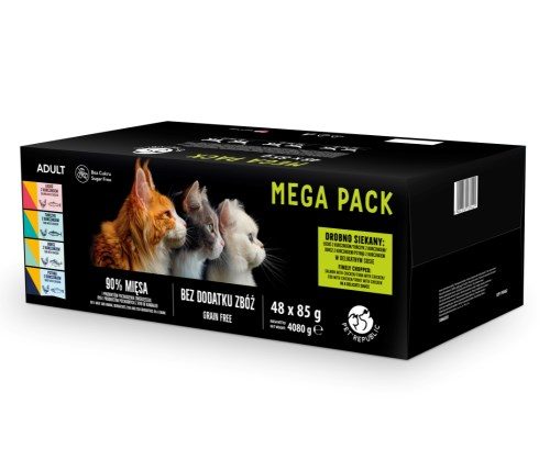 PETREPUBLIC Mega Pack Lõhe, kana, tuunikala, merluun, forell - märgkassitoit - 48x85g