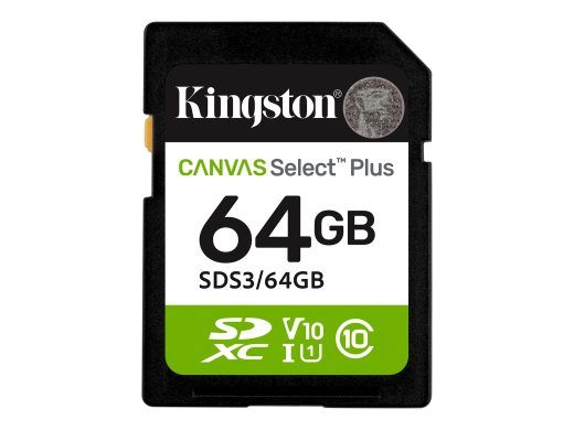 Kingston Canvas Select Plus 64 SD Flash mäluklass Class 10, UHS-I, U1/U3, Videoklass 10/30