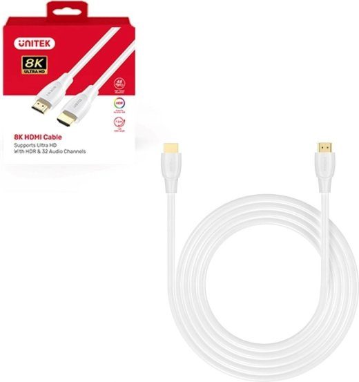 UNITEK HDMI 2.1 8K HDR kaabel, valge, 0.5m