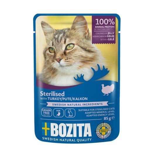 BOZITA Steriliseeritud tükid želées kalkuniga - niiske kassitoit - 85g