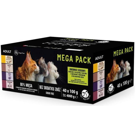 PETREPUBLIC Mega Pack kana vasikaliha, hani, kalkuni, veisega - märgkassitoit - 40x100g