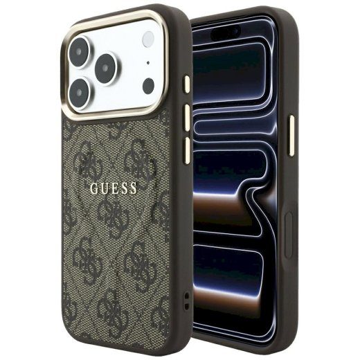 Guess Embossed 4G Classic MagSafe ümbris iPhone 18 Pro / iPhone 17 Pro jaoks pruun