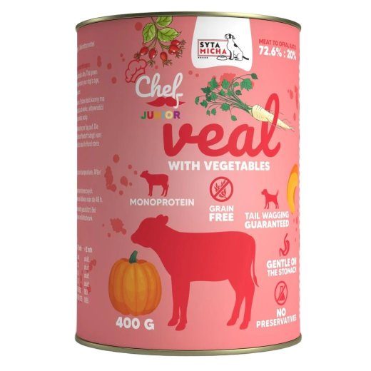 SYTA MICHA Chef Veal köögiviljadega Junior - märg koerasööt - 400g
