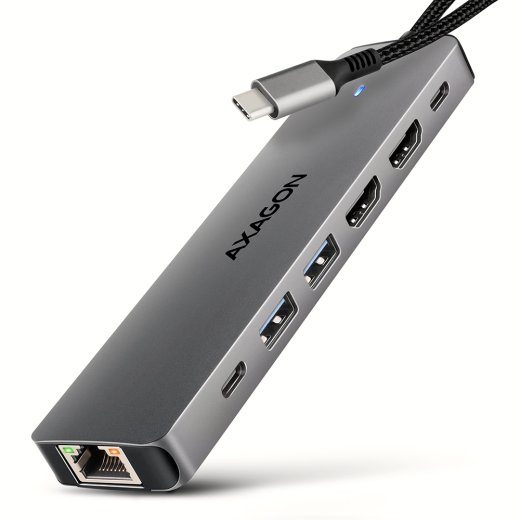 AXAGON USB-C 5Gbps DUAL 4K DISPLAY 7in1 Hub HMC-7HX2