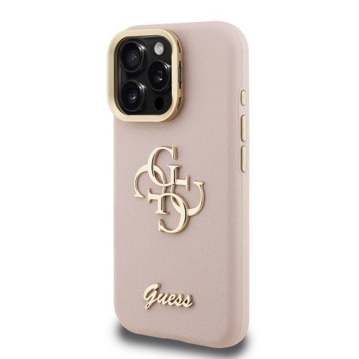 Guess PU Grained 4G Logo Stand Camera Frame Case iPhone 15 Pro jaoks / Pink