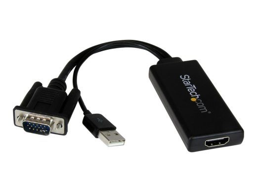 StarTech.com VGA į HDMI adapteris su USB garsu ir maitinimu nešiojamas VGA į HDMI konverteris 26cm juodas