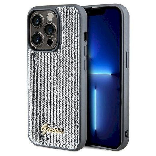 Guess GUHCP14XPSFDGSS Sequin Script Metal Hardcase iPhone 14 Pro Max jaoks 6.7" / hõbedane