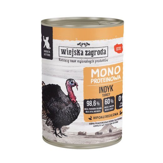 WIEJSKA ZAGRODA Monoproteiin Türgi - märgtoit kassipoegadele - 400g