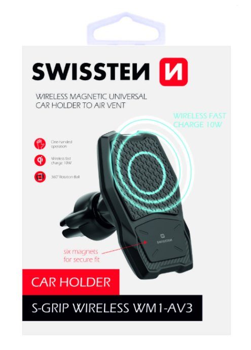 Swissten WM1-AV3 Õhuventiili Autohoidik Juhtmevaba Laadimisega + Micro USB Kaabel 1.2m