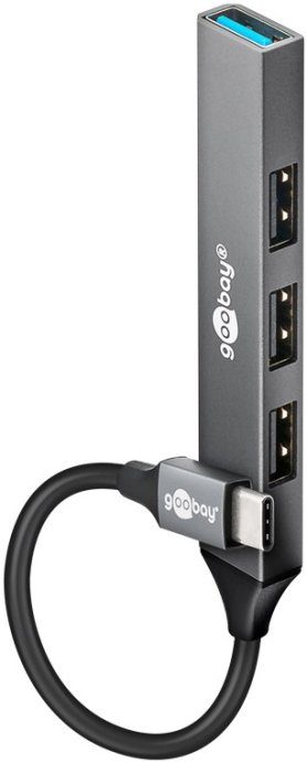Goobay Slim 4-portiline USB keskus, USB-C kuni USB-A, 5 Gbit/s 74457