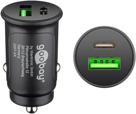 Goobay Dual-USB Auto Kiirlaadur USB-C™ PD 27W (12/24V) Autolaadija Must