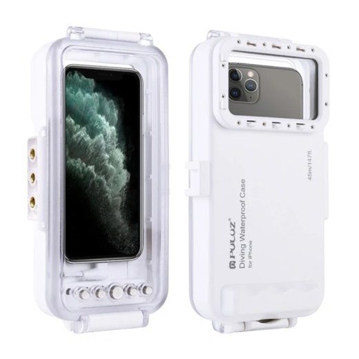 Puluz veekindel ümbris (45m) iPhone'ile: veealuste fotode ja videote tegemiseks (valge)