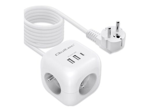 Qoltec 3-Pin Pistikupesa 16A Valge 2m