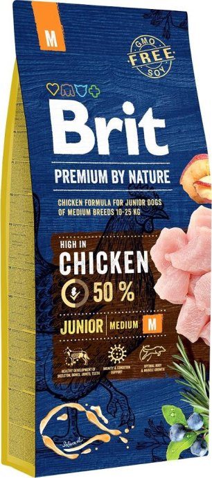 BRIT Premium by Nature Junior Medium Chicken - kuiv koeratoit - 15 kg