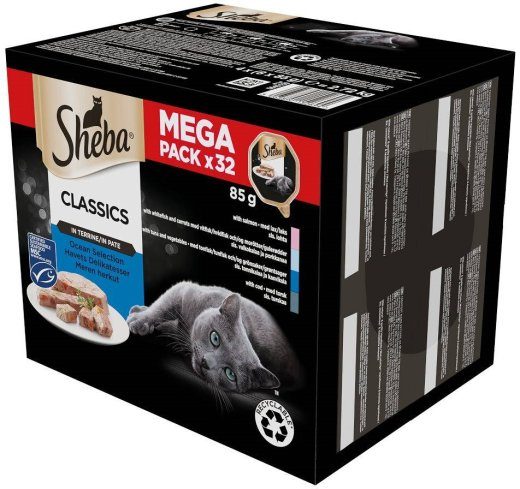 SHEBA Klassika Ookeani Valik Pate Valge kala, tursk, lõhe, tuunikala - märgkassitoit - 32 x 85g