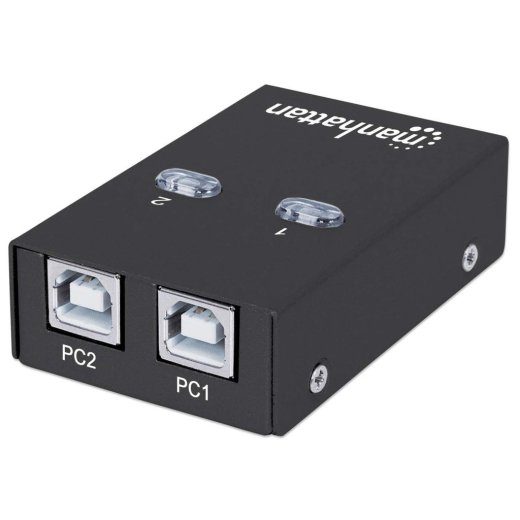 Manhattan USB-A automaatne jagamiskohvlilüli 2x USB-B portidega, 480 Mbps (USB 2.0), kahekohane kontrolli, USB-toidet