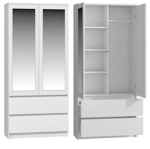 Topeshop SS-90 BIEL LUSTRO magamisruumi kapi/kapis 5 riiulit 2 ukse(t) Valge