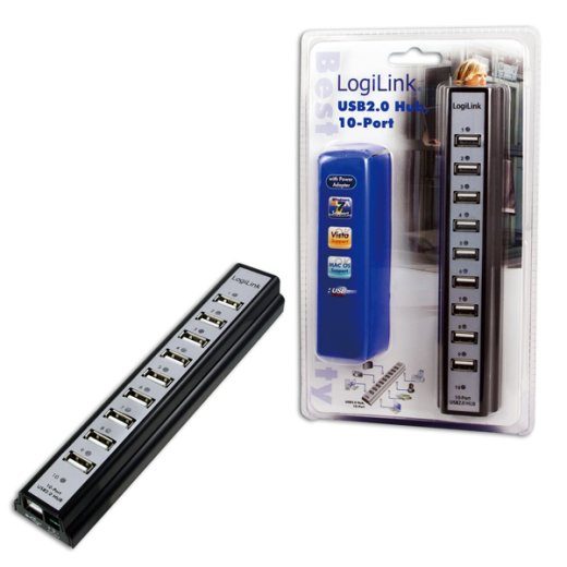 Logilink USB 2.0 Hub-10 port valge toiteadapteriga