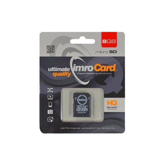Imro mälukaart microSDHC / 8GB / cl. 4 + adapter
