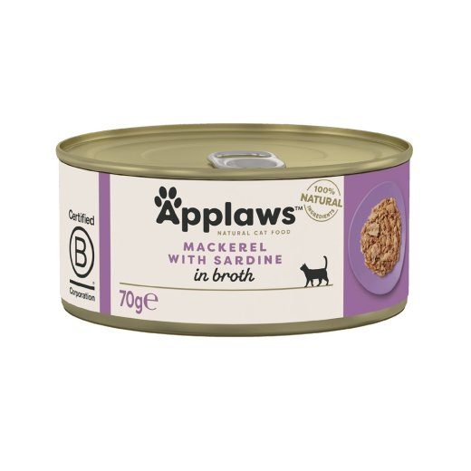 APPLAWS Makrell ja sardiin puljongis - niiske kassitoit - 70g