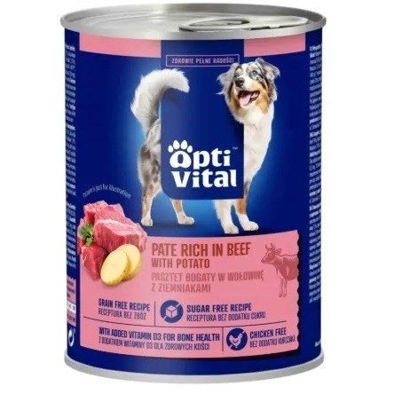 OPTIVITAL Sealiha paté, rikas veise ja kartulitega - märg koeratoit - 400g