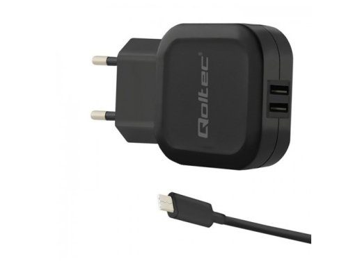 Qoltec 50188 mobiilseadme laadija Sülearvuti, Nutitelefon, Nutikell, Tahvelarvuti, Telefon, Universaalne Must AC, DC Sisekasutuseks