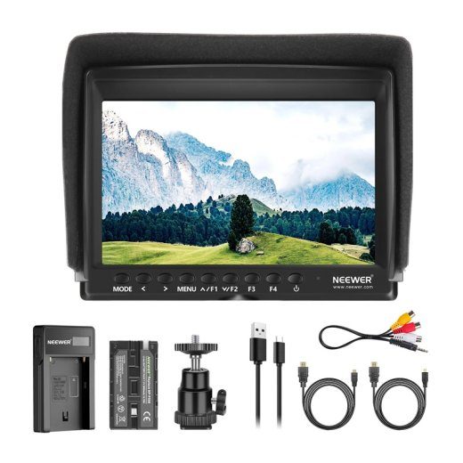 NEEWER F100 välimonitor + USB-laadija + akukomplekt