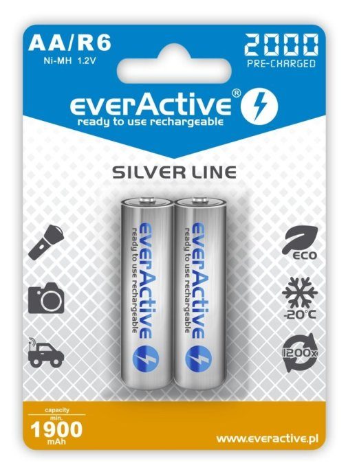 Laetavad akute everActive Ni-MH R6 AA 2000 mAh Silver Line - 2 tükki