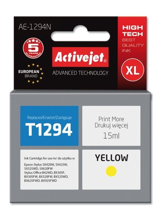 Activejet AE-1294N Ink (replacement for Epson T1294; Supreme; 15 ml; yellow)