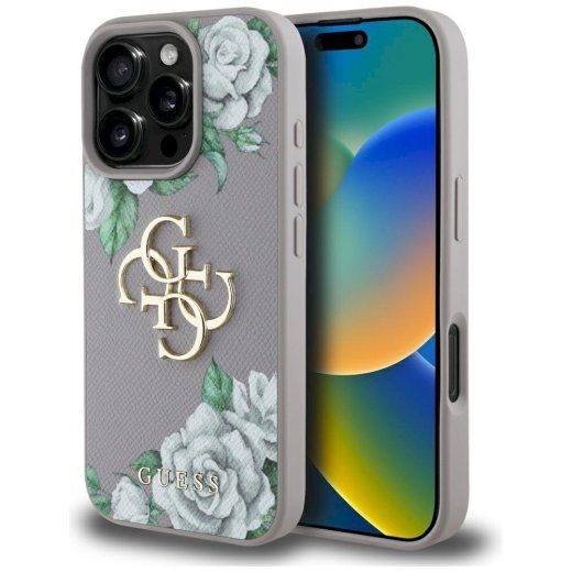 Ümbris Guess Grained Roses Big 4G logo iPhone 16 Pro jaoks / lilla