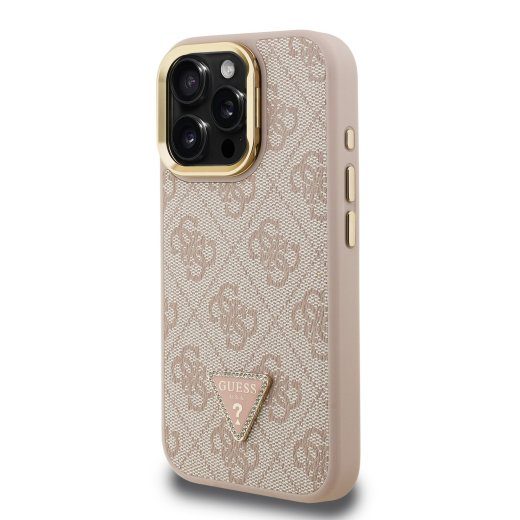 Guess PU 4G Strass Triangle Logo Stand Camera Frame MagSafe Case iPhone 15 Pro Max jaoks / Pink