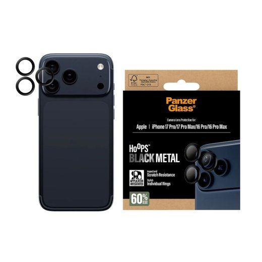 PanzerGlass Hoops kaamera objektiivi kaitse must iPhone 17 Pro Max, iPhone 16 Pro / 16 Pro Max jaoks