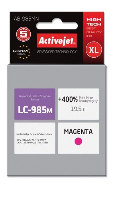 Activejet AB-985MN Tint (asendus Brother LC985M-le; Supreme; 19.5 ml; magenta)