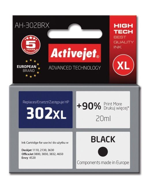 Activejet AH-302BRX tint (asendub HP 302XL F6U68AE-ga; Premium; 20 ml; must)