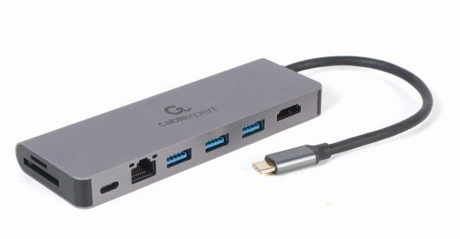 Gembird USB Type-C 5-ühes mitmikportide adapter (Hub + HDMI + PD + kaardilugeja + LAN)