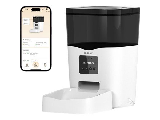 SPONGE Lemmiklooma söötur Smart 3L roostevaba teras 18.2×18.2×28.3cm Wi-Fi ühendus 5V Type-D Komplekt: Toitjaseadis toitekaabel Valge