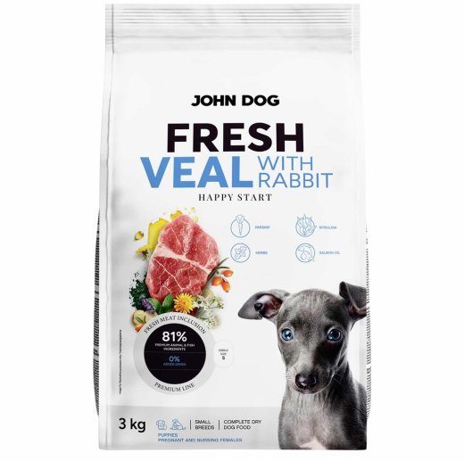JOHN DOG Fresh Junior Väikesed tõud Vasikaliha küülikuga - kuiv koeratoit - 3kg