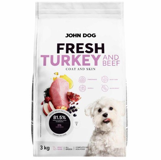 JOHN DOG Fresh Turkey and beef - kuiv koeratoit - 3kg