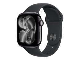 Apple Watch Series 11 GPS + Cellular 42mm Jet Black Aluminium Case with Black Sport Band - S/M Apple