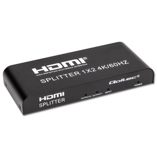 Qoltec 51797 aktiivne HDMI jagunemisplokk 2 x HDMI 4K x 2K 6Gb/s 60Hz