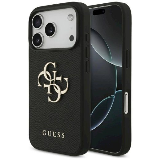 Guess Graanuleeritud Suur 4G & Klassikaline logo ümbris iPhone 17 Pro jaoks / must