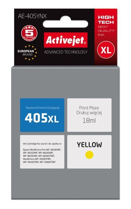 Activejet AE-405YNX Kollane tint (Epson 405XL C13T05H44010 asendus; Supreme; 18 ml)